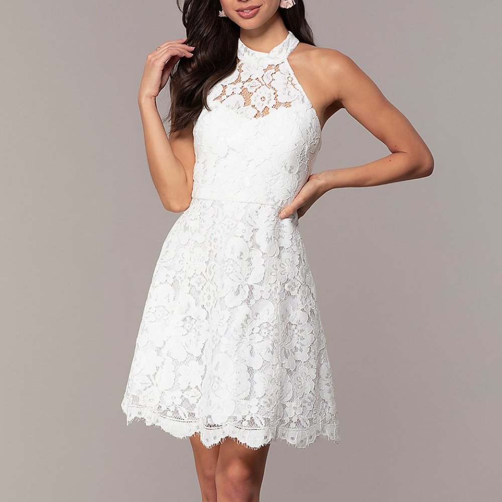 Prom Girl White Lace Halter Top Dress - Size 5